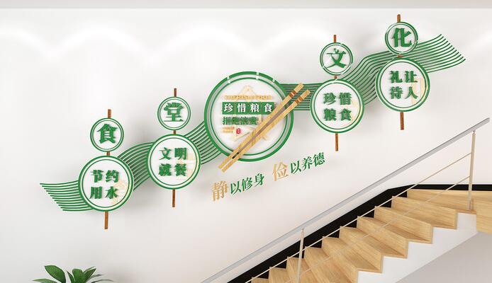 樓梯文化墻創意設計圖片(圖3) 珍惜糧食文明就餐樓梯文化墻