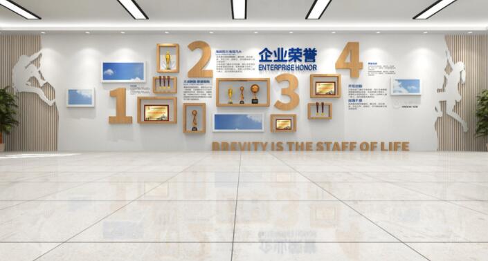 企業文化墻排版設計圖片(圖2) 勇攀高峰榮譽展示企業榮譽榜文化墻排版設計